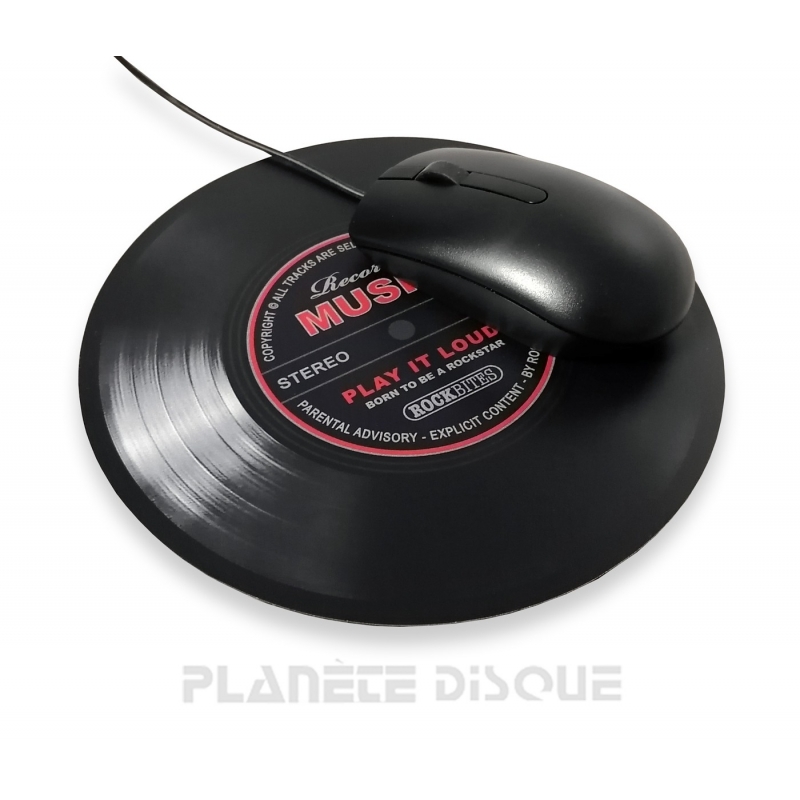 Tappetino per mouse nero a forma di disco in vinile